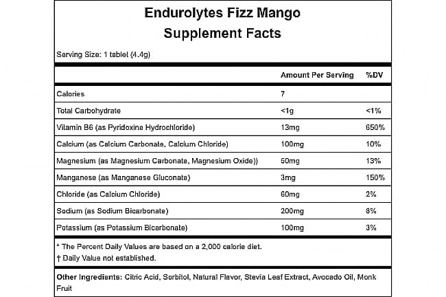 Hammer Nutrition Endurolytes Fizz (13 Tablets) Mango Nutrition Info