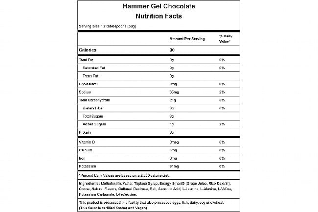 Hammer Nutrition Hammer Gel (Box of 24) Chocolate Nutrition Facts
