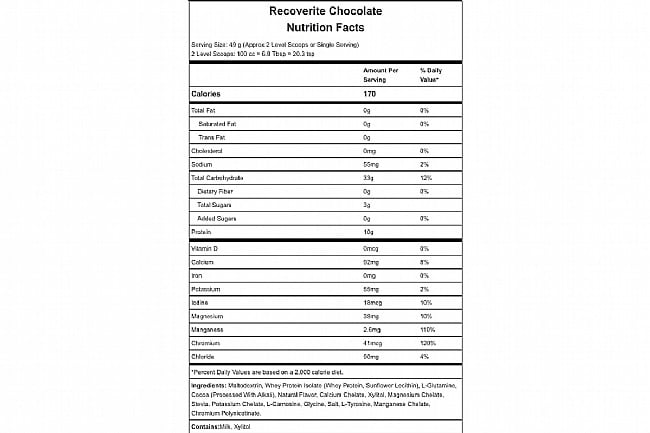 Hammer Nutrition Recoverite 2.0 (Box of 12) Chocolate Nutrition Facts