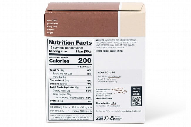 Skratch Labs Energy Bars Sport Fuel (Box of 12) Cinnamon + Oatmeal
