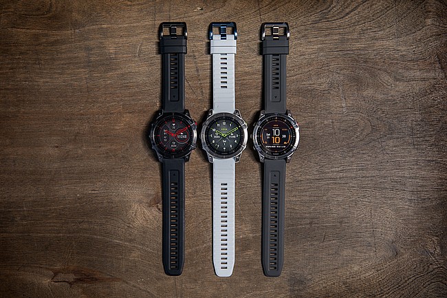Garmin EPIX Sapphire Titanium GPS Watch Epix Series, Titanium White & Black on Left, Slate Steel on Right