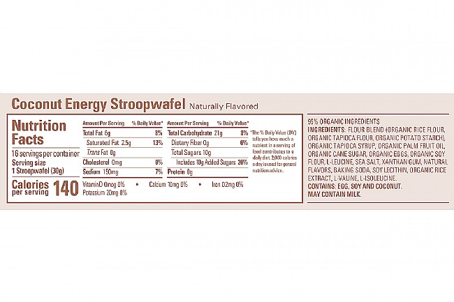 GU Energy Stroopwafel (Box of 16) Coconut (GF) Nutrition Facts