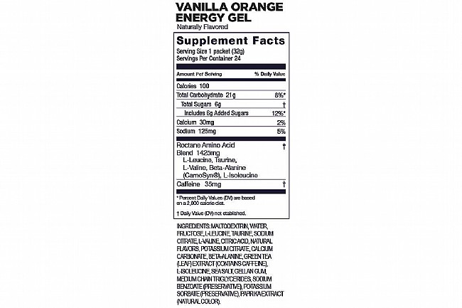 GU Roctane Energy Gel (Box of 24) Vanilla Orange Nutrition Facts