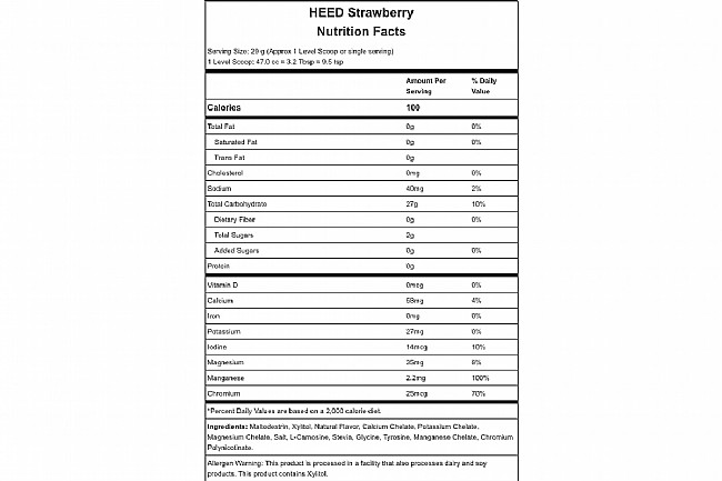 Hammer Nutrition HEED (Box of 12) Strawberry Nutrition Facts