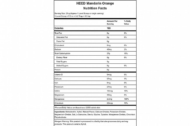 Hammer Nutrition HEED (Box of 12) Mandrin Orange Nutrition Facts