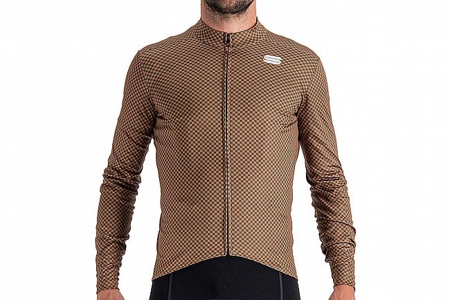 Sportful Mens Checkmate Thermal Jersey Leather Anthracite Pompelmo